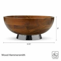 Buy 🎉 Towle® 🔨 Hammersmith Wood Bowl with 🔨 Hammered Base 🛒 -Deals serveware Store hammersmith wood bowl with hammered base 5285183 5
