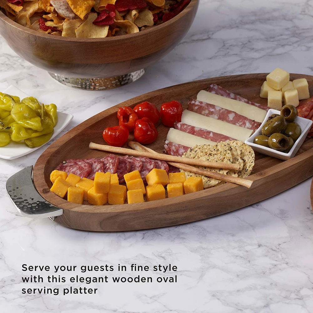 New 🎁 Towle® 🔨 Hammersmith Wood Oval Platter with Handles 🎉 4 New 🎁 Towle® 🔨 Hammersmith Wood Oval Platter with Handles 🎉 - Image 2