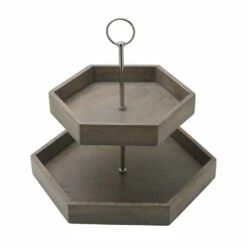 Outlet 🎁 Gourmet Basics® Hexagon 2 Tiered Mango Wood Serve Tray 🛒