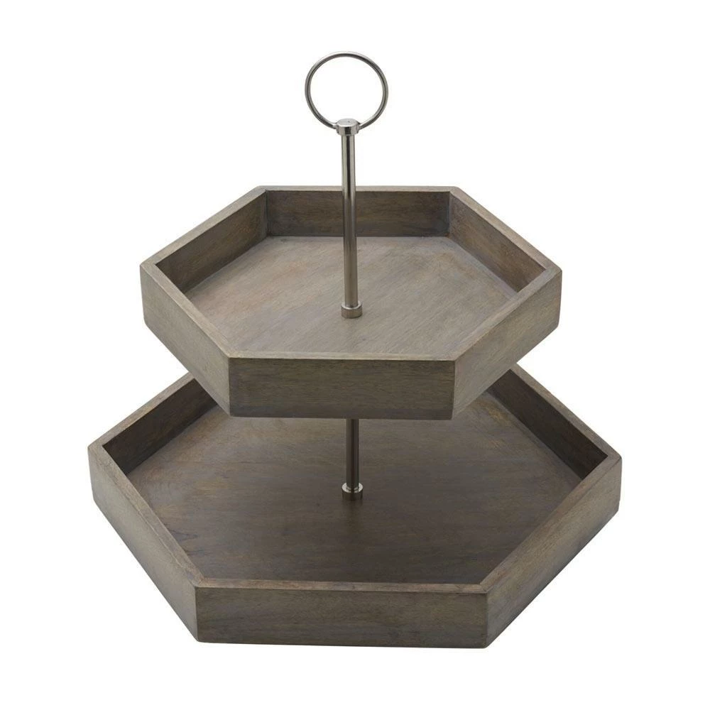 Outlet 🎁 Gourmet Basics® Hexagon 2 Tiered Mango Wood Serve Tray 🛒 3 Outlet 🎁 Gourmet Basics® Hexagon 2 Tiered Mango Wood Serve Tray 🛒