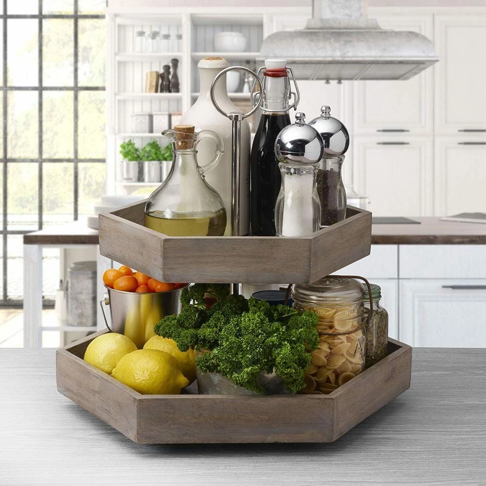 Outlet 🎁 Gourmet Basics® Hexagon 2 Tiered Mango Wood Serve Tray 🛒 4 Outlet 🎁 Gourmet Basics® Hexagon 2 Tiered Mango Wood Serve Tray 🛒 - Image 2