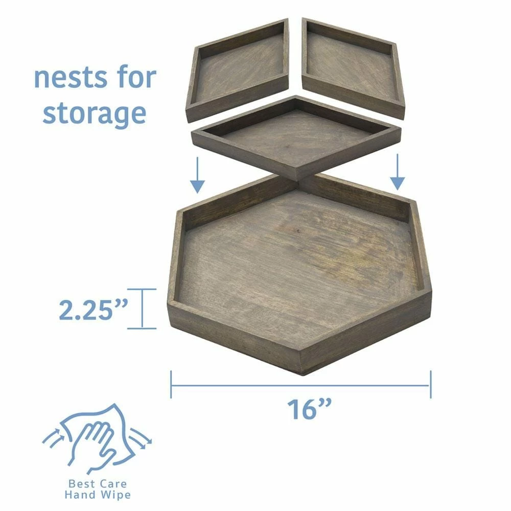 Top 10 😉 Gourmet Basics® Hexagon 4 Piece Mango Wood Tray Set 🌟 9 Top 10 😉 Gourmet Basics® Hexagon 4 Piece Mango Wood Tray Set 🌟 - Image 7