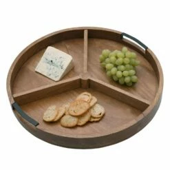 Outlet 🌟 Gourmet Basics® Lazy Susan Mango Wood Serve Tray with Removable Dividers, 18 Inch 🥰