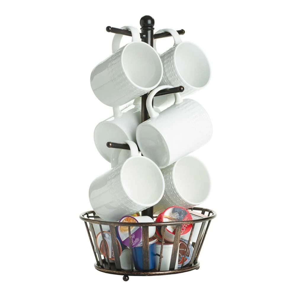 Outlet 🔔 Gourmet Basics® Mug Tree Stand with Basket 🤩 3 Outlet 🔔 Gourmet Basics® Mug Tree Stand with Basket 🤩